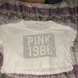 Pink brand white with rhinestone words